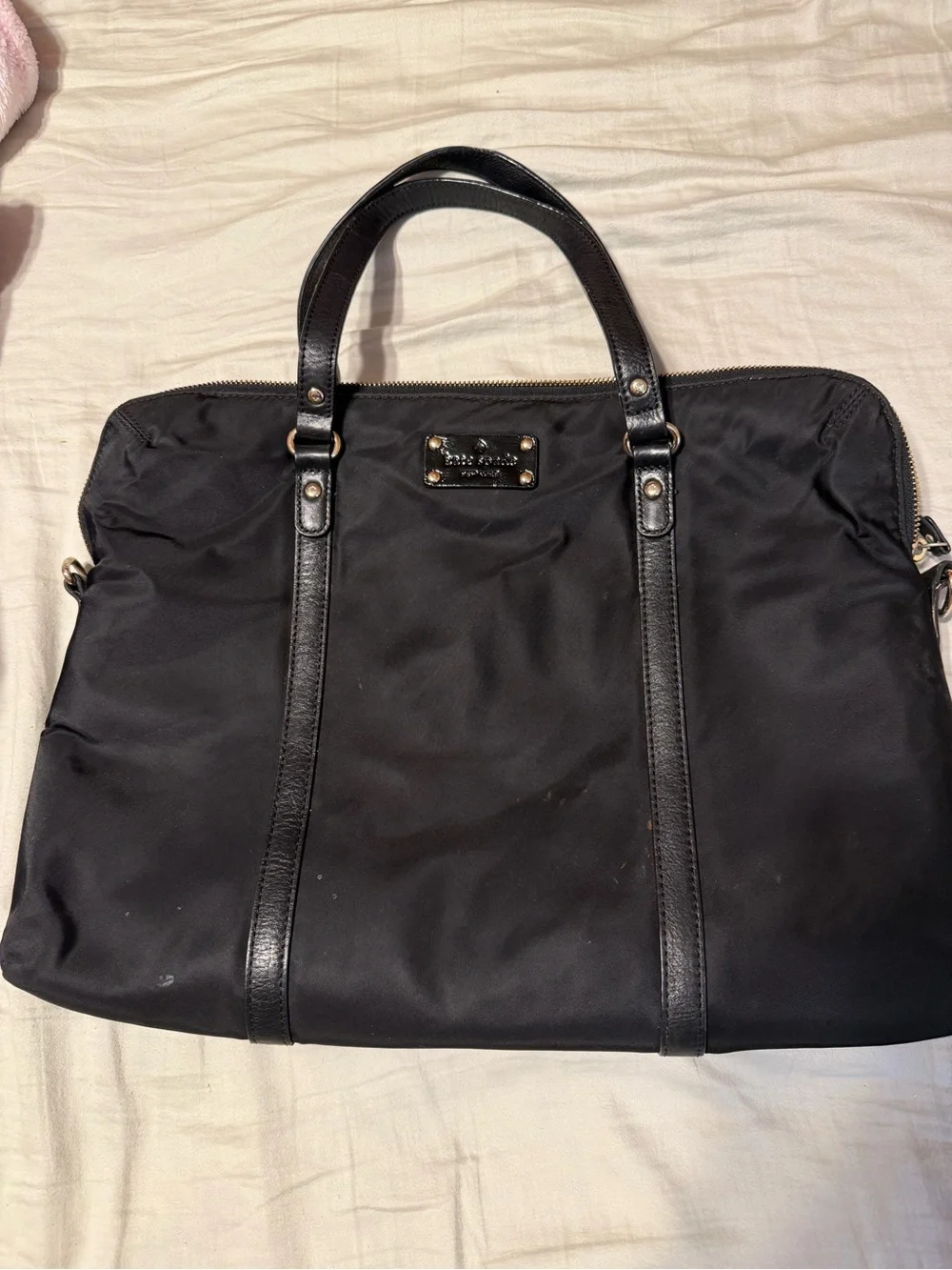 kate spade Black Nylon Laptop Tote with Leather Trim